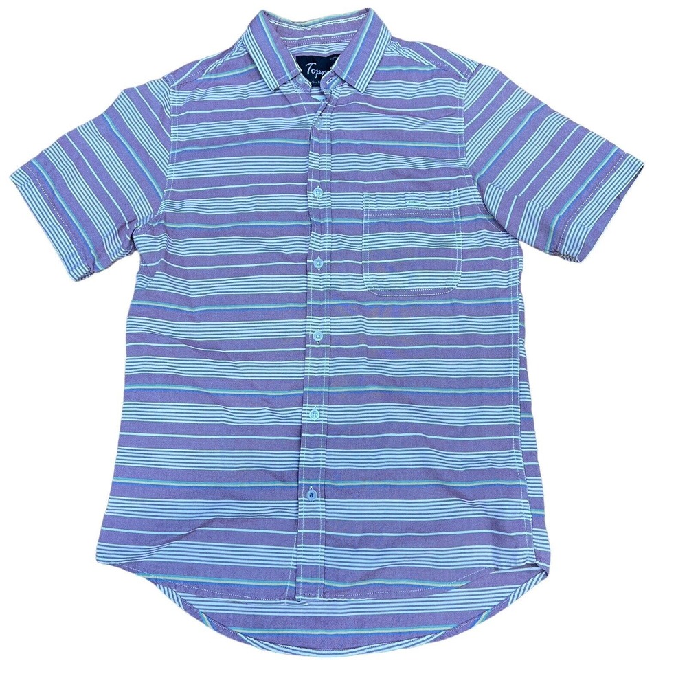 Topman Men's Button Up Shirt Short Sleeve Pink Stripe Size Small